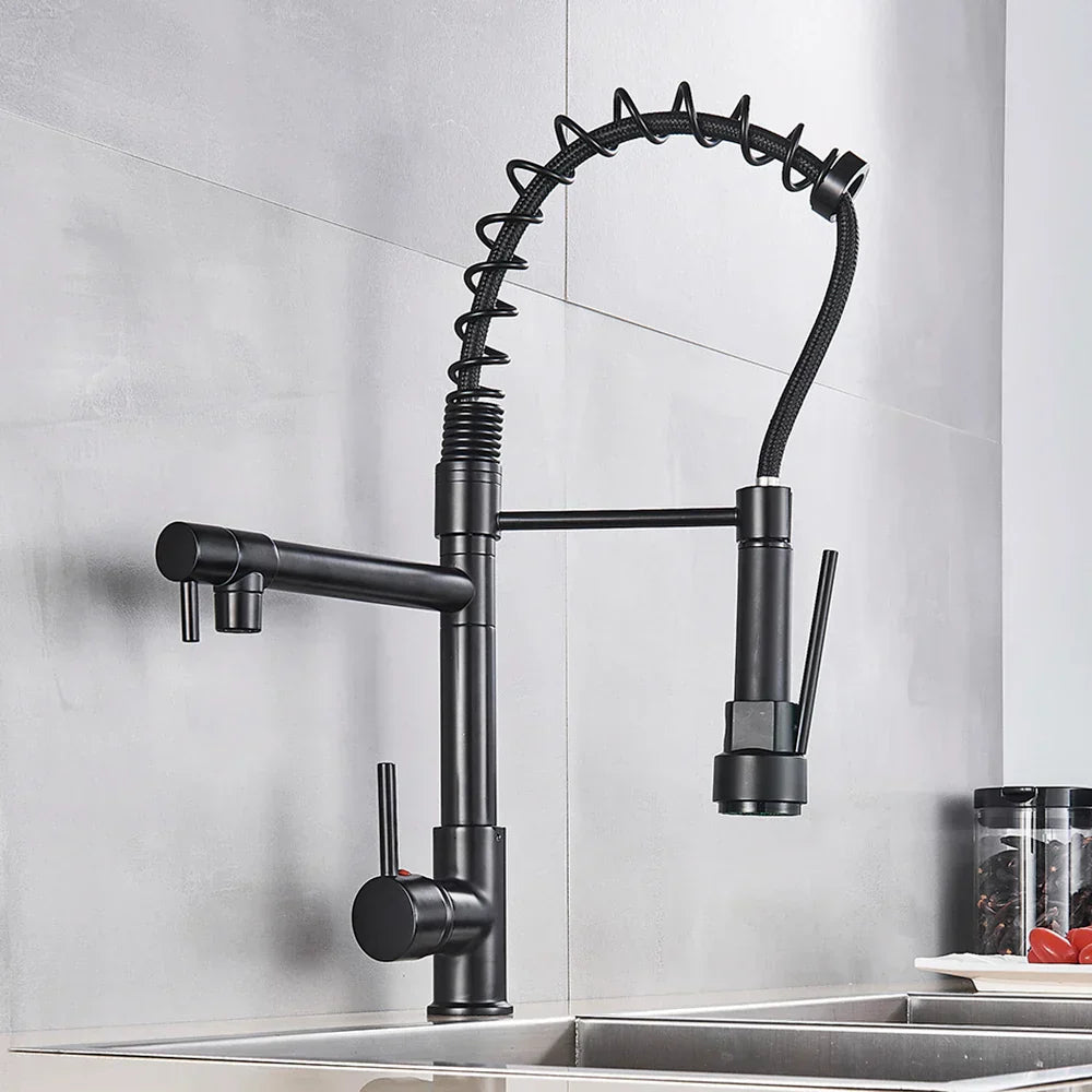 DecorBites™ Brass Kitchen Faucet Spring Swivel Spout Hot Cold Water Mixer Taps