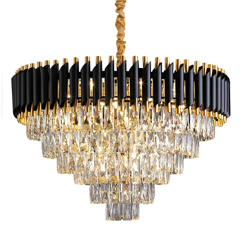 DecorBites™ Black Gold Metal LED Chandelier Living Room Dining Modern Lustre Crystal Hanging Lamp
