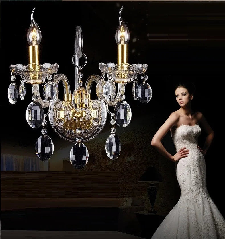 DecorBites™ K9 Crystal Gold Wall Lamp with LED Bulbs & Lampshades, Luxury Bedside Light