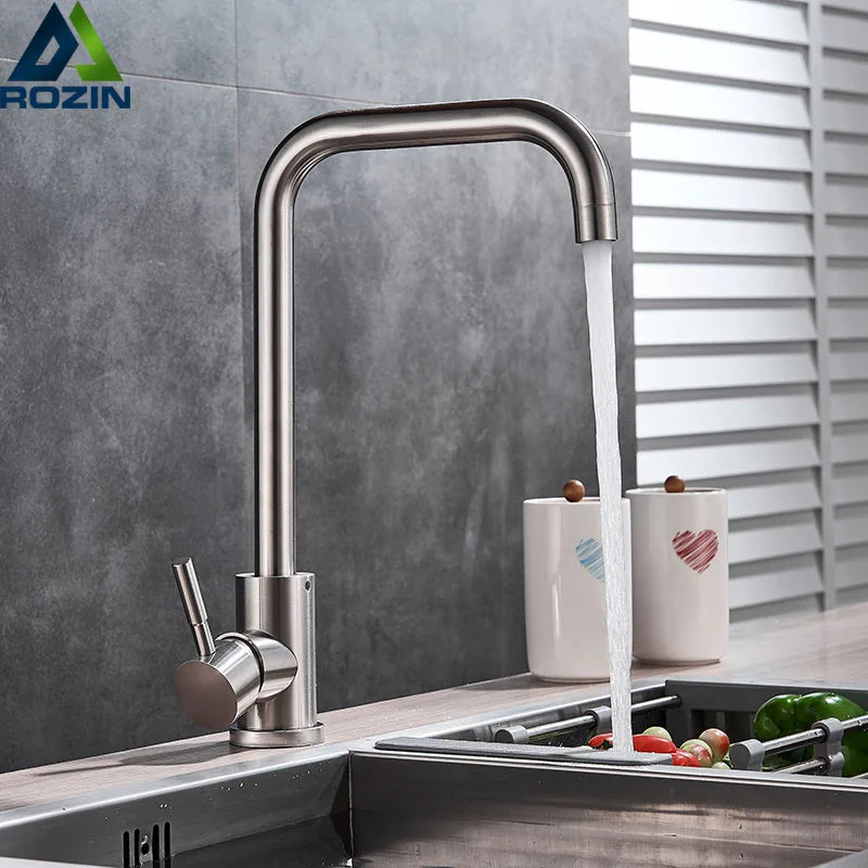 DecorBites™ Brushed Nickel Kitchen Faucet Swivel Spout Single Lever Mixer Tap