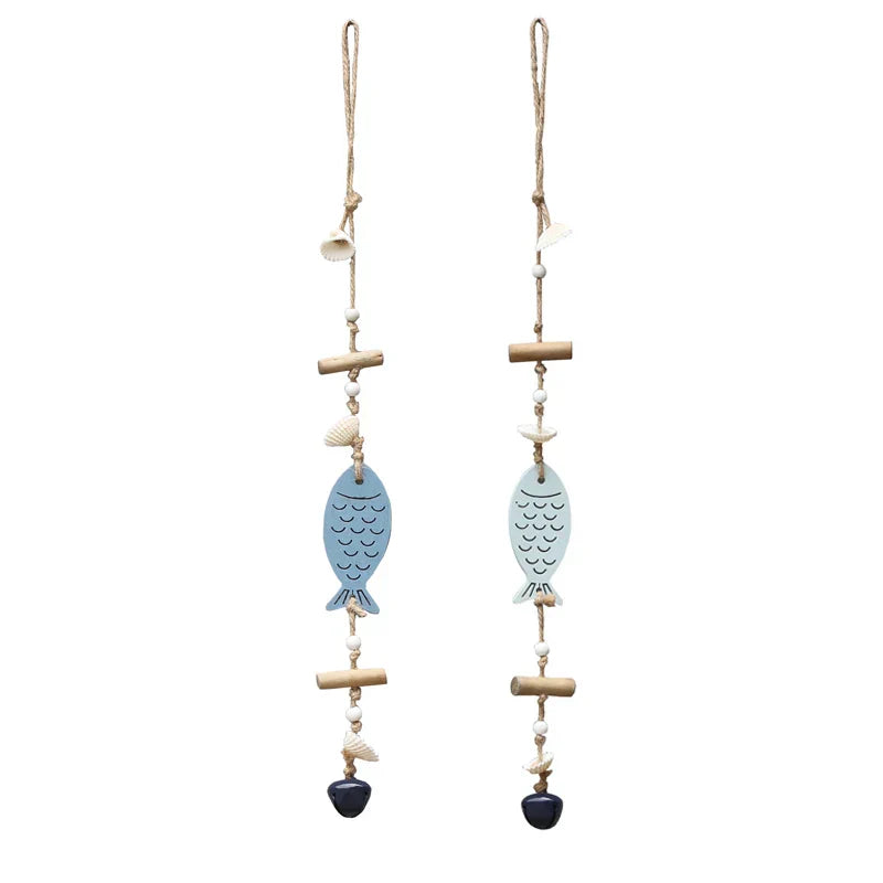 DecorBites™ Blue Fish Sea-maid Pendant Drift Wood Bells Wall Decoration