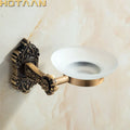 DecorBites™ Antique Brass Bathroom Soap Dish Glass Holder - Wall Mounted Aluminum Bath Accessory