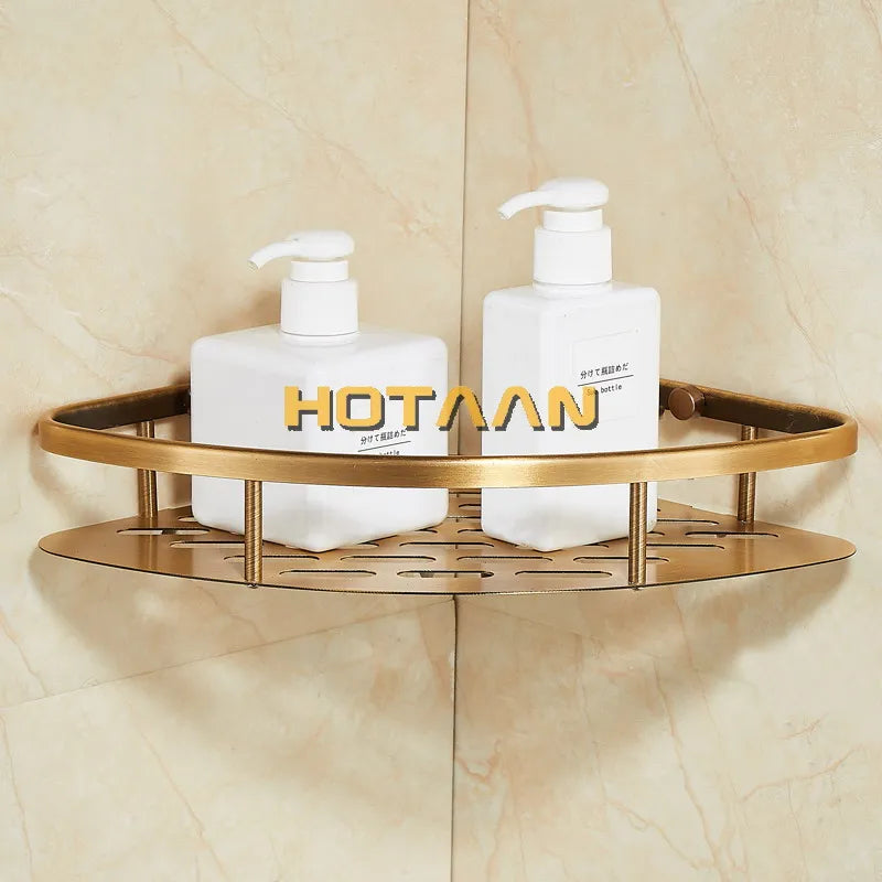 DecorBites™ Antique Finish Aluminum Shower Basket Holder Fashion Bathroom Shelf Basket