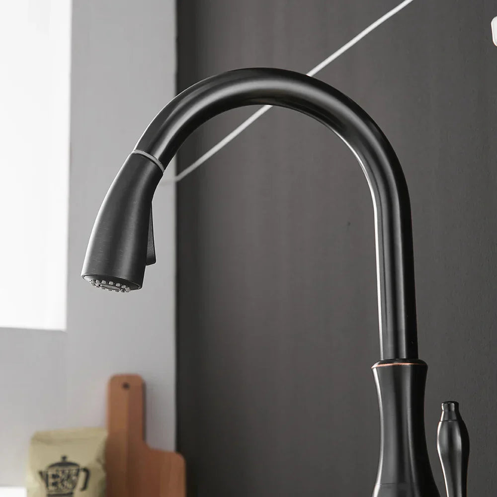 DecorBites™ Black Single Handle Pull Out Kitchen Faucet - Swivel 360° Water Mixer Tap