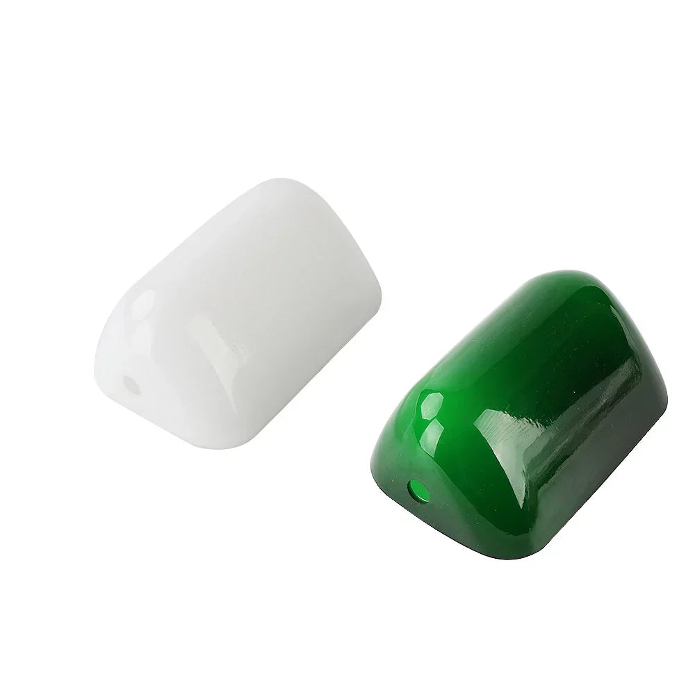 DecorBites™ Glass Bankers Lamp Cover | Green/White Cased Replacement Shade L15cm x W9.5cm