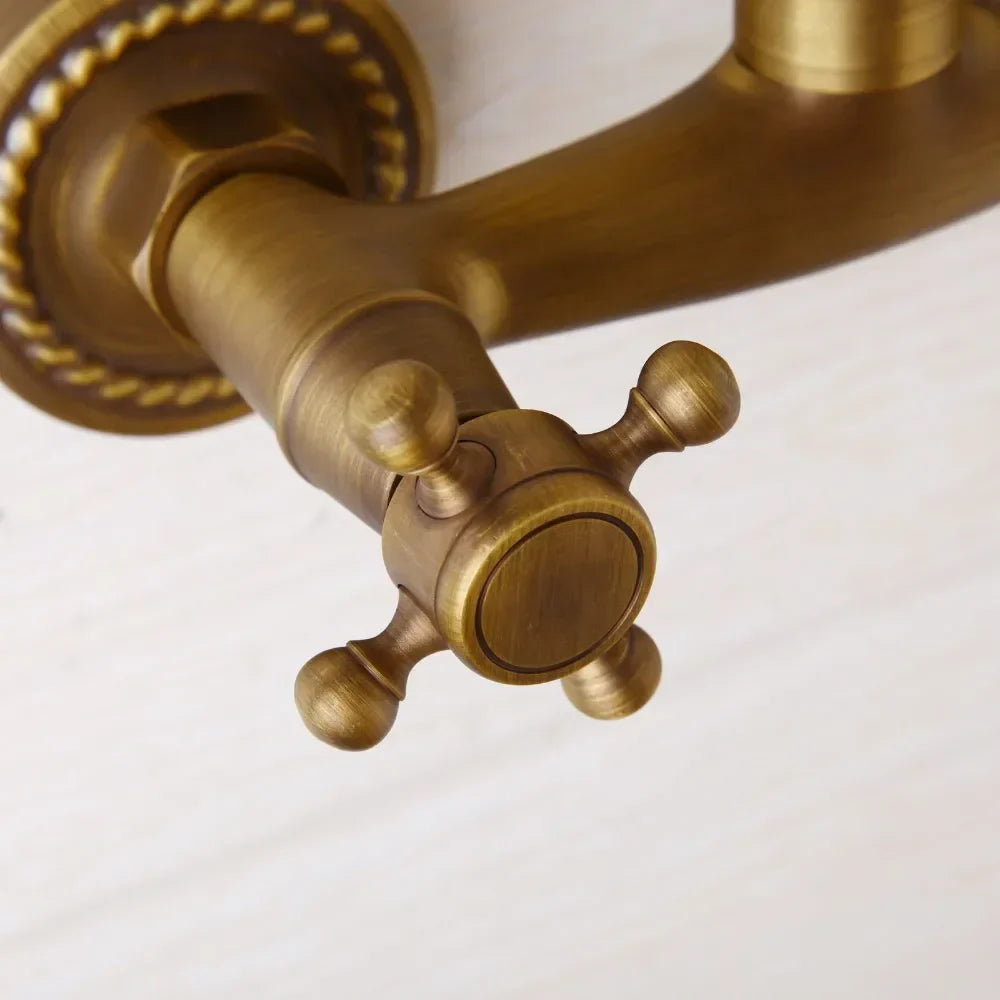 DecorBites™ Antique Brass Wall Mounted Shower Faucet Hot Cold Mixer Faucet