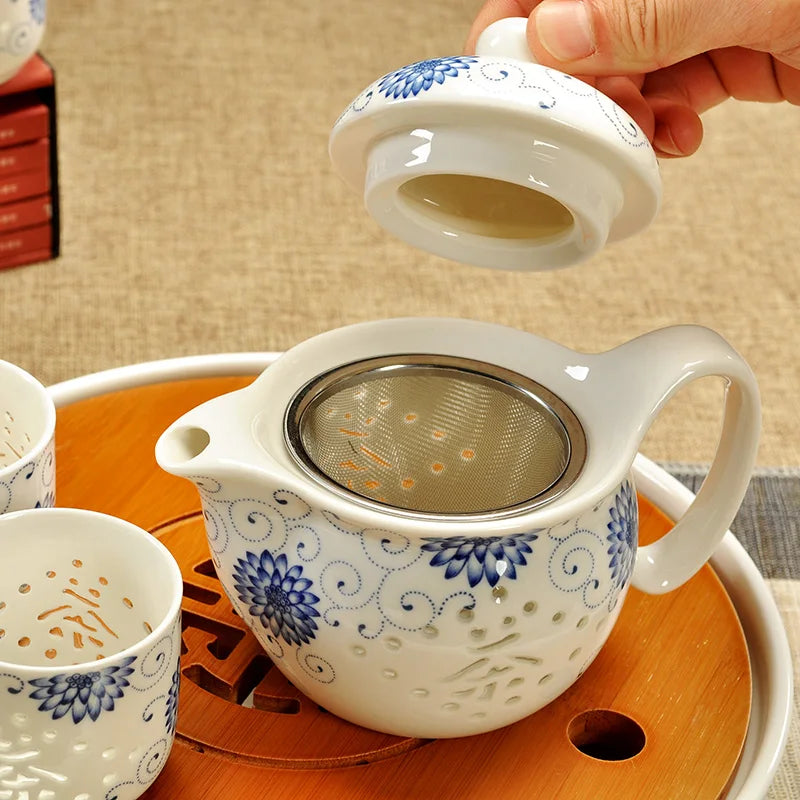 DecorBites™ Ceramic Kung Fu Teapot with Dragon Design 350ml - Handmade Porcelain Tea Pot