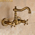 DecorBites™ Antique Brass Wall Mounted Swivel Kitchen Faucet Mixer Tap