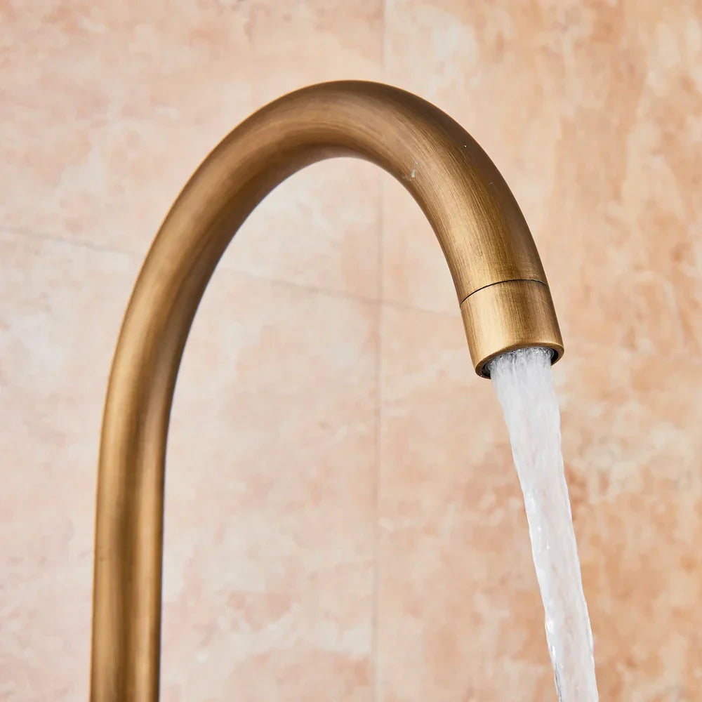 DecorBites™ Antique Brass Floor Mount Tub Faucet Swivel Spout Shower Mixer Tap