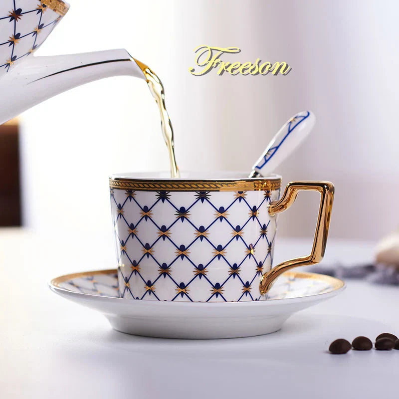 DecorBites™ 3-Piece Bone China Coffee Set 200ml Nordic Gold Porcelain Tea Cup