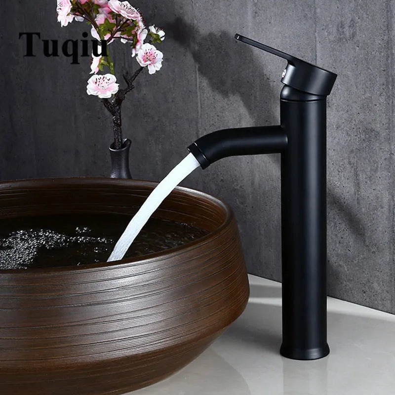 DecorBites™ Black Single Handle Luxury Bathroom Faucet Switch Mixer Taps for Wash Basin
