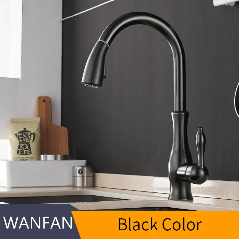 DecorBites™ Black Single Handle Pull Out Kitchen Faucet - Swivel 360° Water Mixer Tap