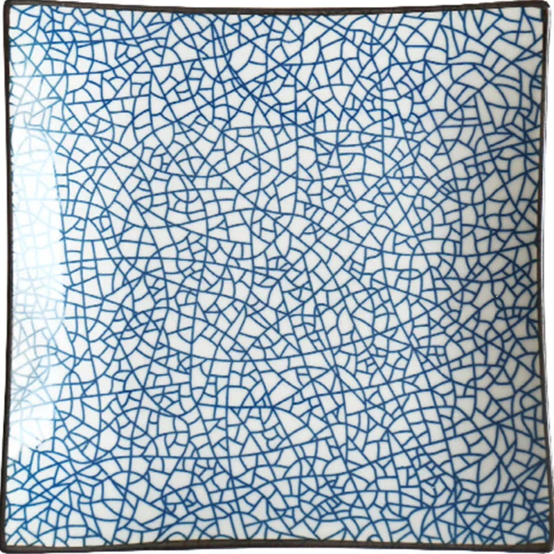 DecorBites™ Bone China Porcelain Square Dinner Plate - Blue and White Plant Design
