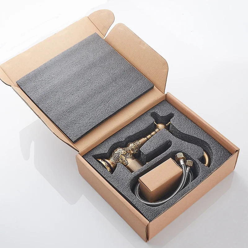 DecorBites™ Antique Brass Basin Faucet with Single Handle Hot/Cold Mixer Taps Rotation AL-9966F