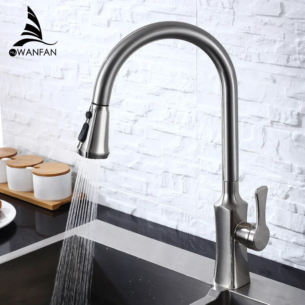 DecorBites™ Black Stream Handle Kitchen Faucet Tap Rotation Mixer Swivel Pull Out