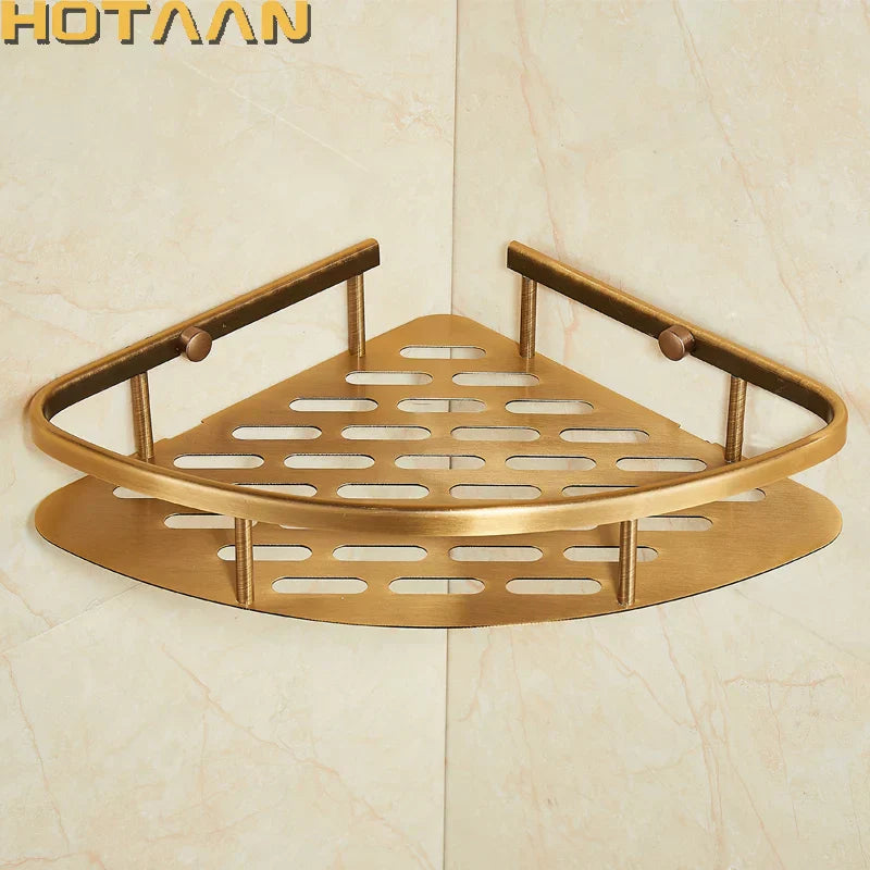 DecorBites™ Antique Finish Aluminum Shower Basket Holder Fashion Bathroom Shelf Basket
