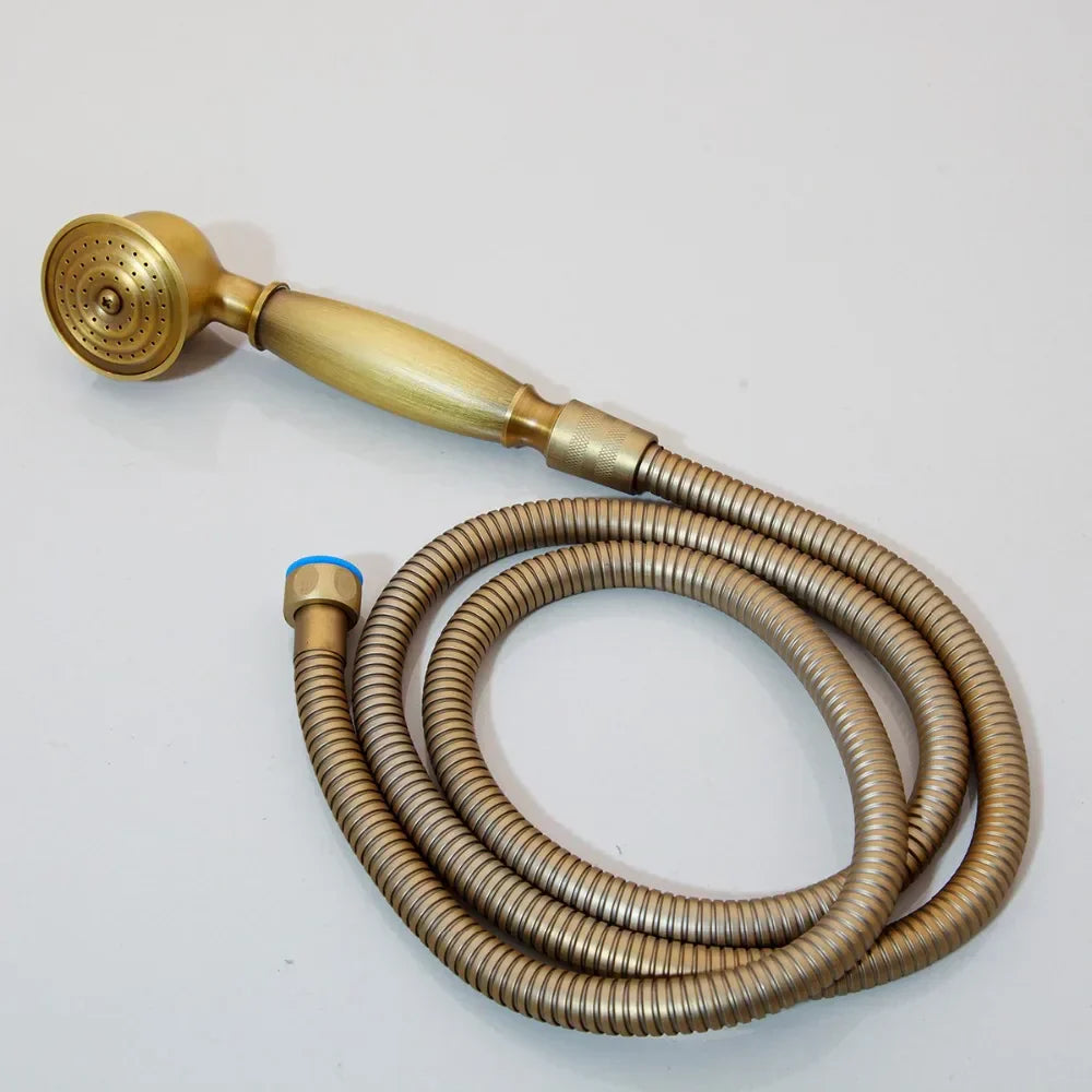 DecorBites™ Antique Brass Bathroom Shower Set with Hand Shower, Mixer Taps, Double Handles