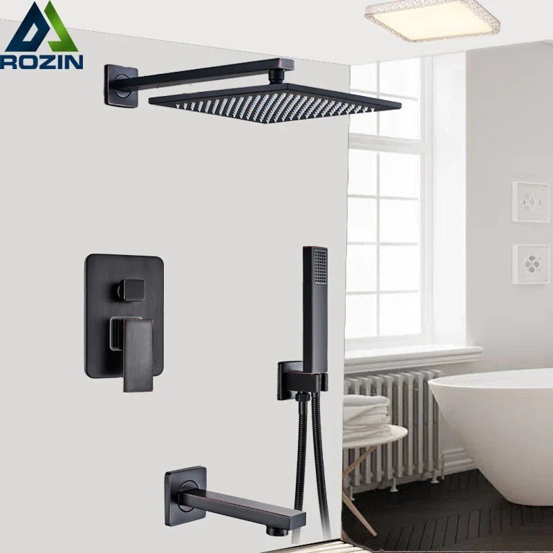 DecorBites™ Black Rain 16" Shower Faucet with 3-ways Mixer and Handshower