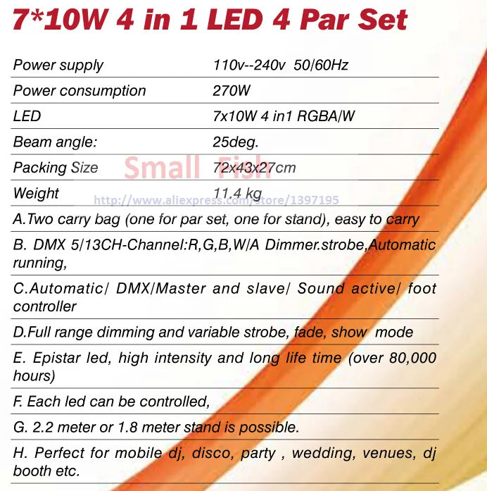 DecorBites™ Led Par Kit: 4x7x10W 4in1 RGBW Slim Flat Par Lights Set with Stand & Foot Controller