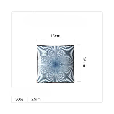 DecorBites™ Bone China Porcelain Square Dinner Plate - Blue and White Plant Design