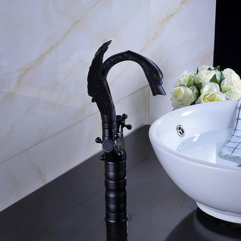 DecorBites™ Black Bronze Swan Basin Faucet Dual Cross Handle Deck Mounted Bathroom Mixer