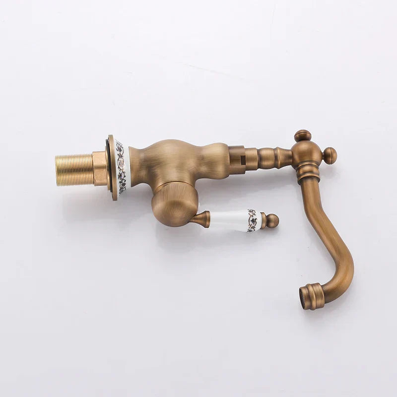 DecorBites™ Antique Brass Bathroom Sink Faucet Single Handle Swivel Spout Hot Cold Mixer