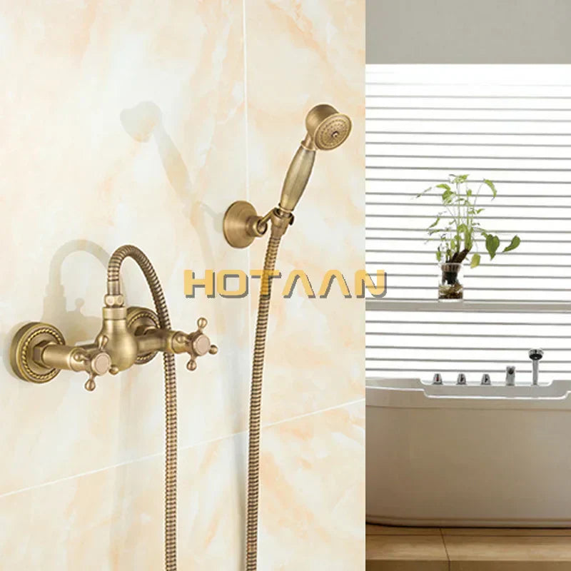 DecorBites™ Antique Brass Hand Held Shower Head Kit for Bath Wall Mount