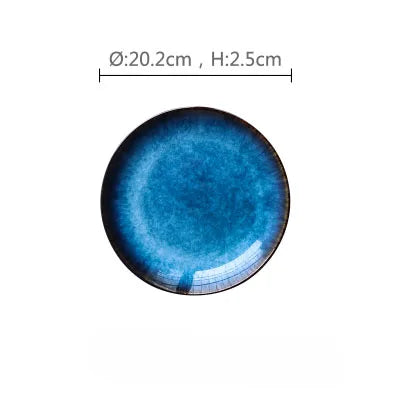 DecorBites™ Ceramic Dinner Plate Set - Blue Klin Glazed Round Plates