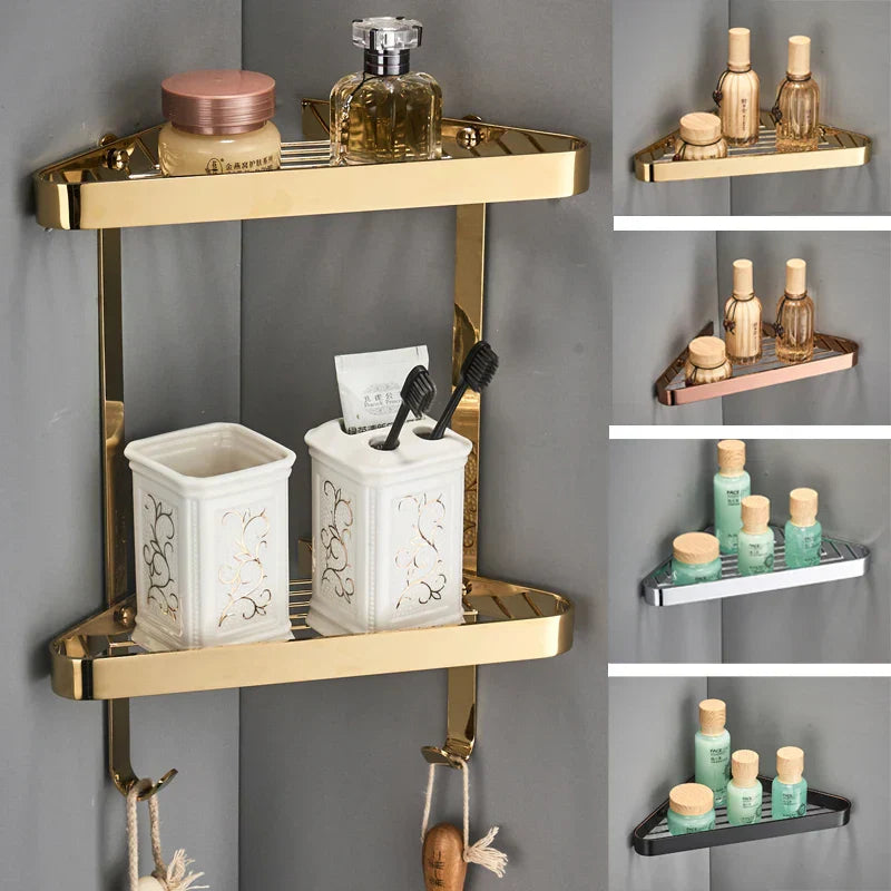 DecorBites™ Brass Bathroom Shower Rack Wall Mounted Shelf