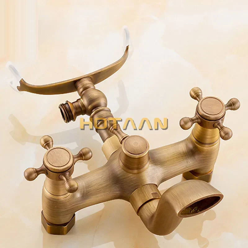 DecorBites™ Antique Brass Shower Faucet Kit with Wall Mounted Hand Held Shower Head
