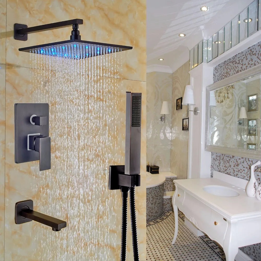 DecorBites™ LED Rainfall Shower Set with Handheld Spray and Tub Spout