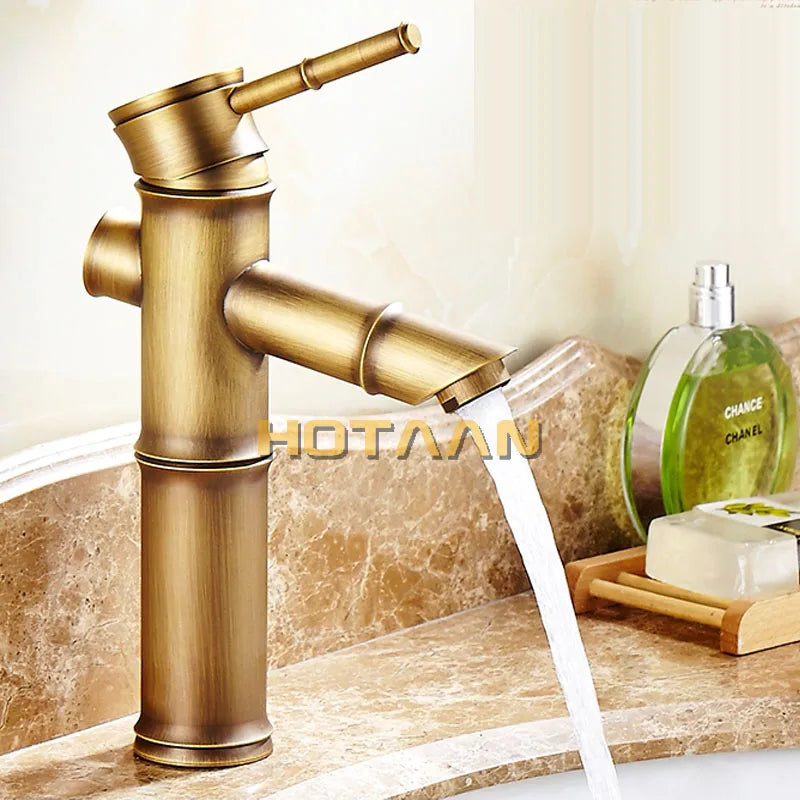 DecorBites™ Antique Brass Bamboo Single Handle Basin Faucet