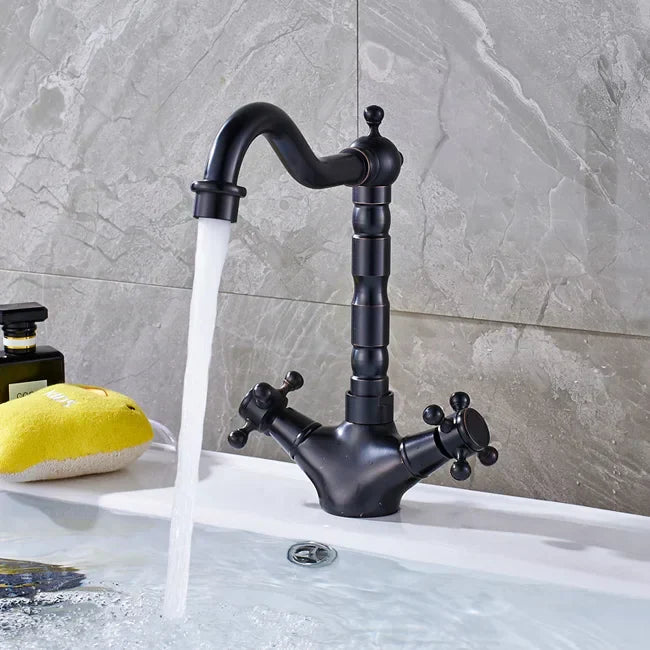 DecorBites™ Dual Handle Swivel Sink Faucet Antique Brass Mixer Tap for Bathroom Kitchen