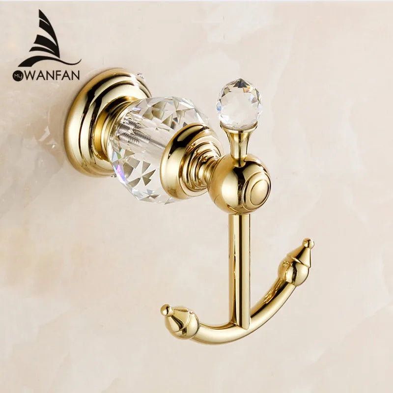 DecorBites™ Crystal Brass Gold Bathroom Accessories Set