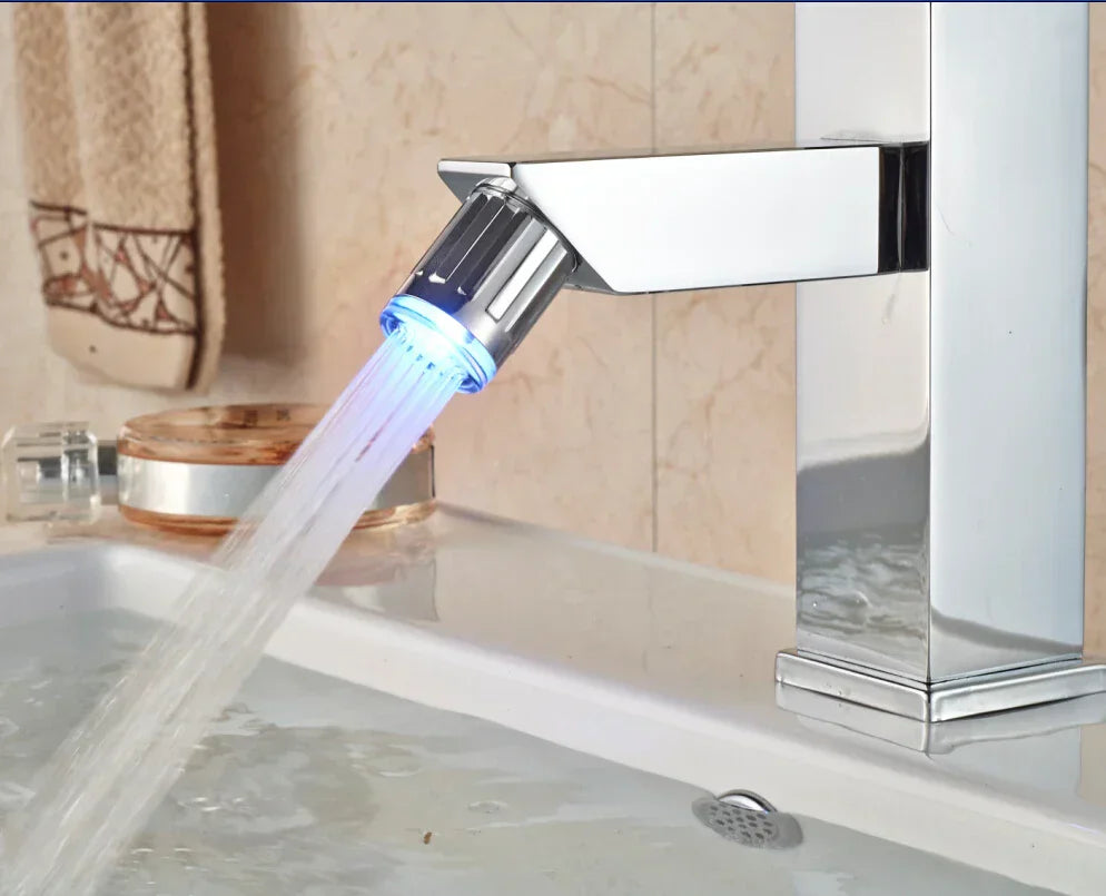 DecorBites™ LED 3 Color Bidet Faucet, Single Handle Deck Mount Washbasin Mixer Tap, Chrome
