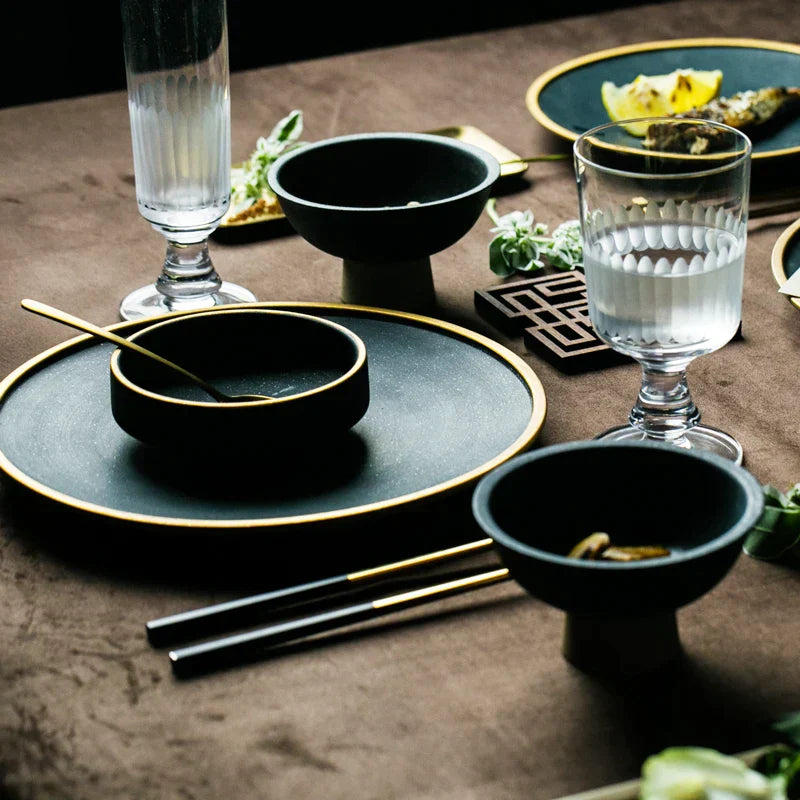 DecorBites™ Ceramic Dinner Plate - Gold Edged Steak Dish - High Quality Japan Style Partyware