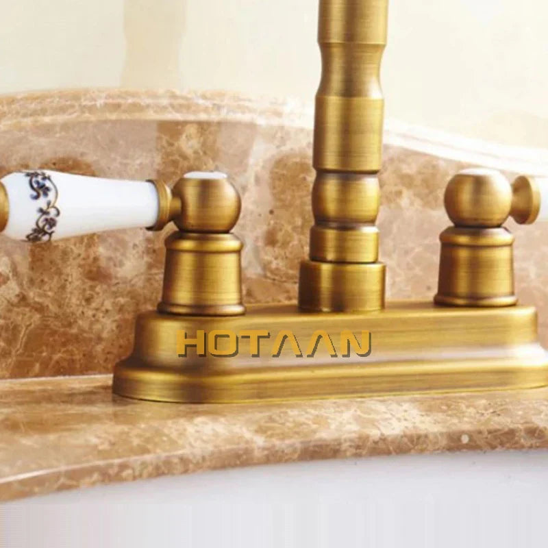 DecorBites™ Antique Brass Dual Hole Basin Faucet Mixer Tap for Bathroom Sink