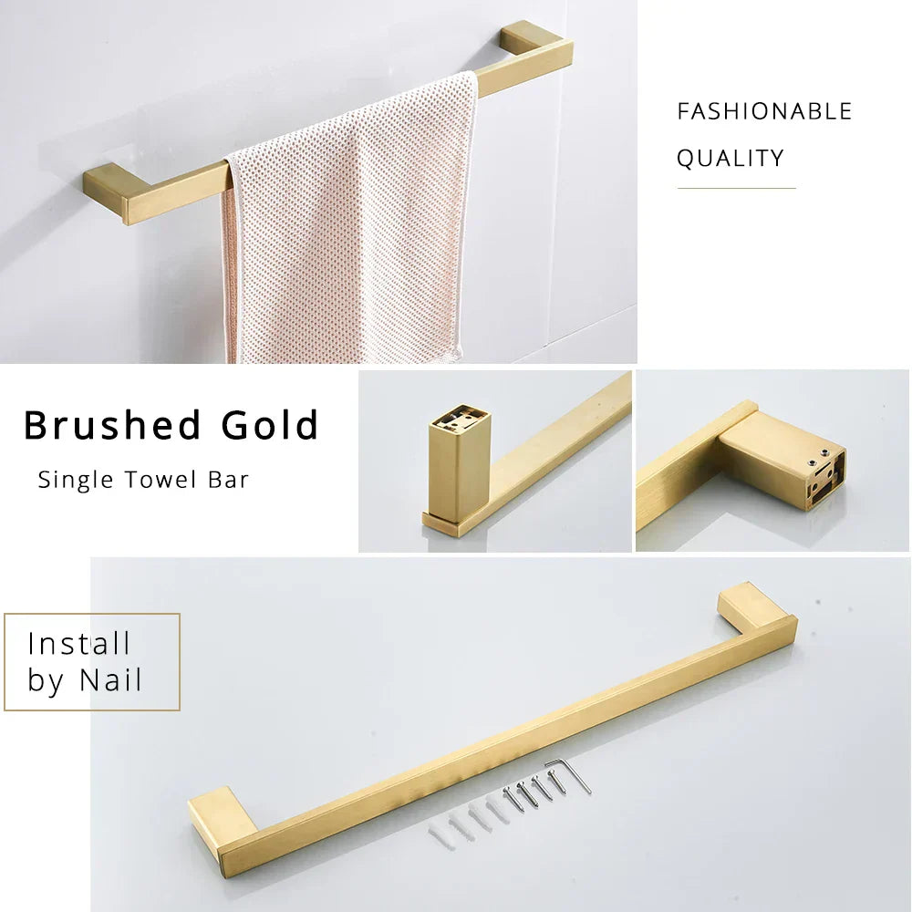 DecorBites™ Black Matte Bathroom Hardware Set: Paper Holder, Toothbrush Holder, Towel Bar