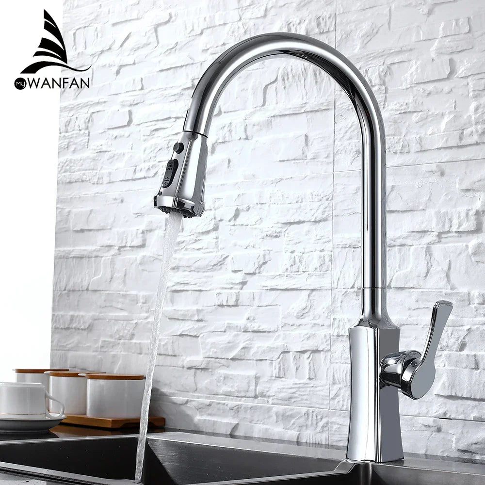 DecorBites™ Black Stream Handle Kitchen Faucet Tap Rotation Mixer Swivel Pull Out