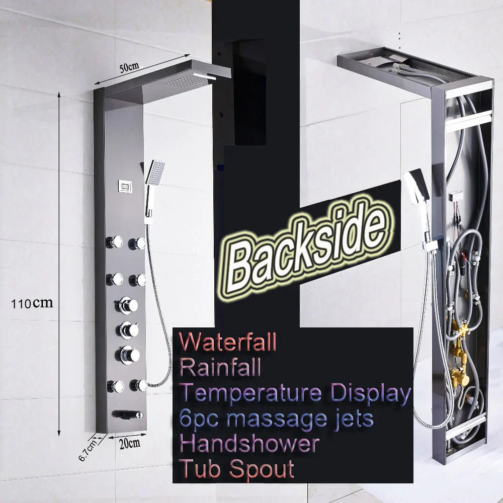 DecorBites™ Black Massage Jets Rain Shower Column Thermostatic Mixer Shower Panel