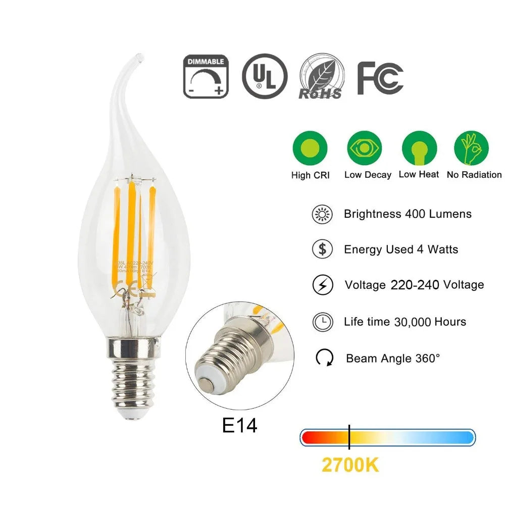 DecorBites™ C35 4W Dimmable LED Filament Candle Bulbs E14 220V - 35W Equivalent