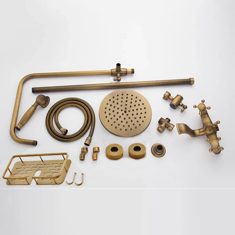 DecorBites™ Brass Wall Mount Bathtub Faucet with Shelf, Dual Handle Shower Set