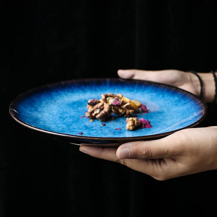 DecorBites™ Ceramic Dinner Plate Set - Blue Klin Glazed Round Plates