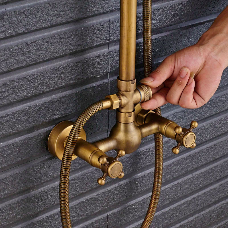 DecorBites™ Brass Shower Faucet Mixer Set with 8" Rainfall Head, Storage Shelf, and Hooks