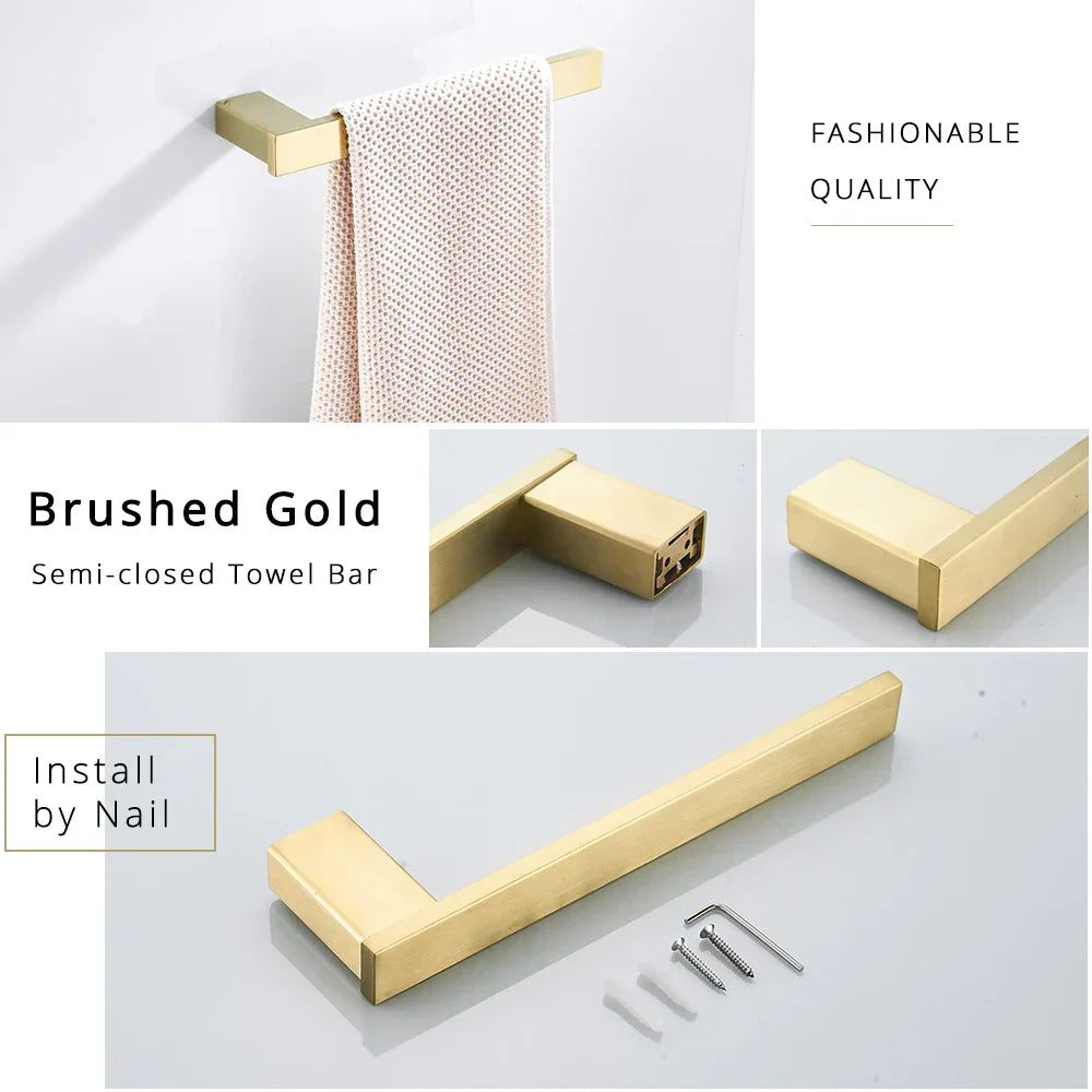 DecorBites™ Black Matte Bathroom Hardware Set: Paper Holder, Toothbrush Holder, Towel Bar