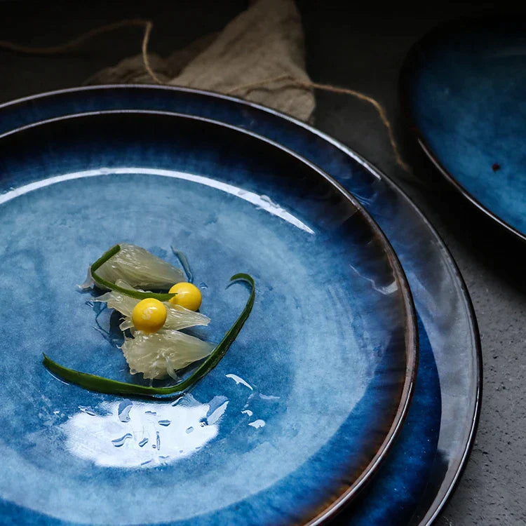 DecorBites™ Ceramic Dinner Plate Set - Blue Klin Glazed Round Plates
