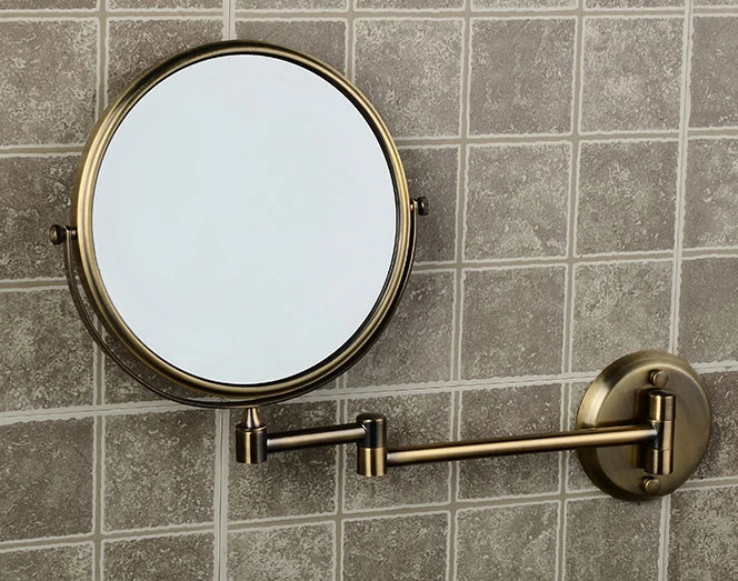 DecorBites™ Brass Bronze Folding Makeup Mirror, 8 Inch Round Wall Mirror