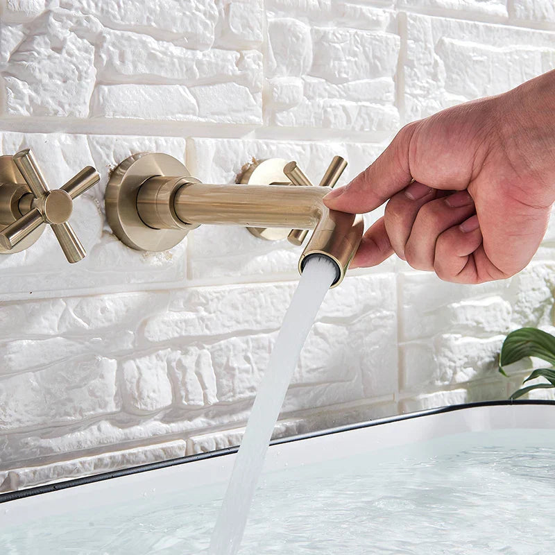 DecorBites™ Golden Dual Handle Wall Mounted Basin Faucet - Rotate Spout Sink Mixers