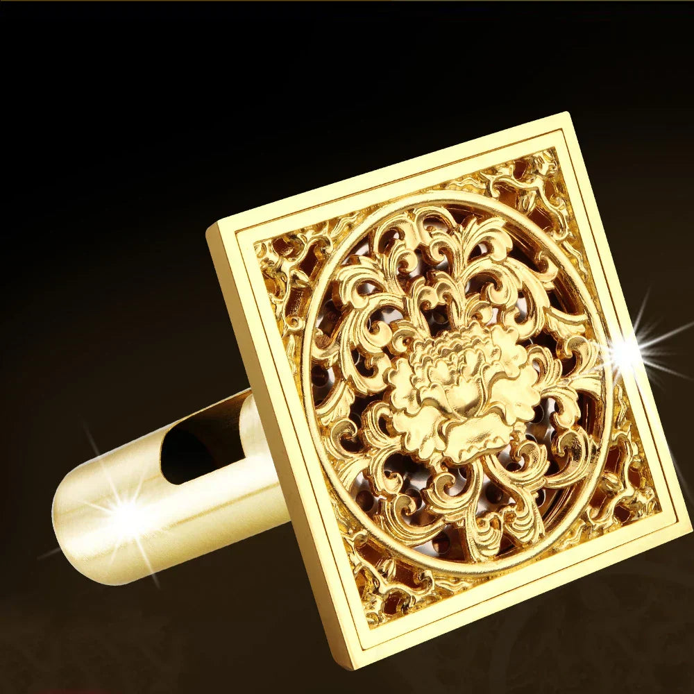 DecorBites™ Golden Square Floor Waste Drain 4cm, Luxury Bathroom Shower Grate 10cm * 10cm