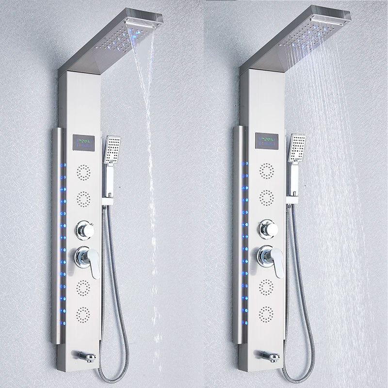 DecorBites™ Black LED Shower Panel 5-Function Wall Mount Bathroom Faucet - Cold and Hot Shower